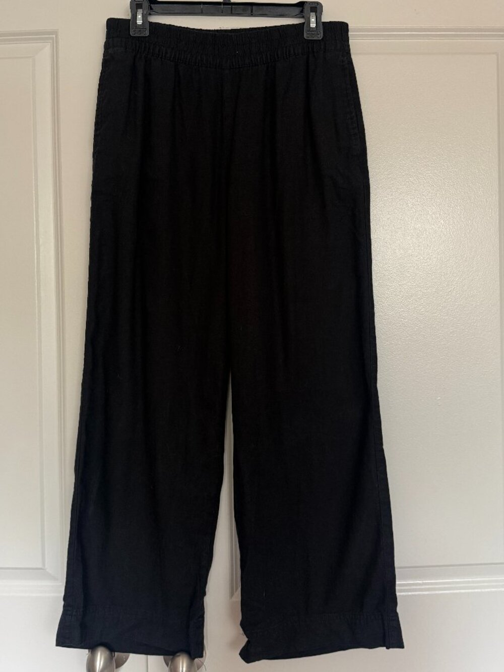Old Navy Black Linen Blend High Rise Wide Leg Pull On Pants Comfort Waist M